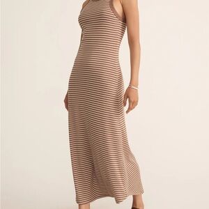 Z Supply Light Brown and White Striped Midi Dress
